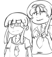 2girls artist:lunaticsoda eye_patch mirai monochrome murasaki school_uniform senran_kagura // 2286x2493 // 1.4MB