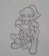 1girl arle_nadja artist:tsuchihara boots cum futanari penis ponytail puyo puyo_puyo side_ponytail sitting skirt traditional_medium wip // 1107x1280 // 92KB