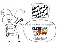 1girl artist:unknown bug bug_girl buggy emulator insect insect_girl looking_at_viewer mascot mednafen monochrome pointing sketch text // 1200x900 // 131KB