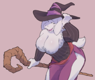 1girl artist:mmuhu breasts colored huge_breasts looking_at_viewer smug staff toriel_dreemurr undertale witch_hat witch_outfit // 1000x850 // 399KB