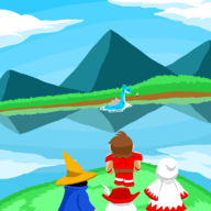 1girl 4boys artist:bonitanon black_mage fighter final_fantasy lake landscape lapras pokemon red_mage white_mage // 768x768 // 46KB
