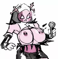 1girl artist:stupidretard friday_night_funkin' huge_breasts nipples sarvente topless wardrobe_malfunction // 847x860 // 91KB