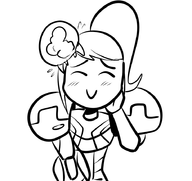 1girl artist:anaugi blush chibi cute female long_hair metroid metroid_(species) monochrome samus_aran // 917x865 // 137KB