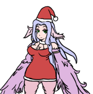 1girl colored green_eyes hat long_hair monster_girl_quest purple_hair queen_harpy santa_hat santa_outfit wings // 832x840 // 234KB