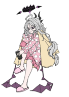 1girl artist:unknown blue_archive colored colorist:miqotefag halo loli monster_energy pajamas purple_eyes sitting slippers soda sorasaki_hina third-party_coloring tired white_hair // 1476x2085 // 693KB