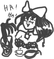 1girl abyssal artist:rider both cup eyes_closed goth kantai_collection laughing seaplane_tender_hime tea text // 303x333 // 63KB