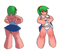 1girl bra female green_hair lemmings panties skirt_lift // 773x699 // 207KB