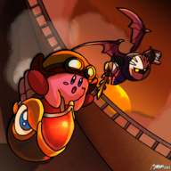 2boys artist:unknown kirby kirby_(series) meta_knight wheelie // 1000x1000 // 993KB