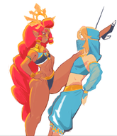 1boy 1girl artist:unknown breath_of_the_wild leg_split link riju the_legend_of_zelda // 722x839 // 332KB