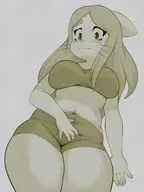 1girl anthro artist:unknown blush bra breasts cat cat_girl crotch gym_bra gym_shorts hand_on_crotch huge_breasts navel nervous on_your_tail peina_felini shorts tummy // 1500x2000 // 1.5MB