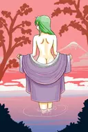 background colored goemon_(series) green_hair long_hair undressing water yae_(goemon) // 1000x1500 // 1012KB