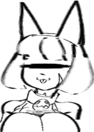 1girl :3 artist:unknown breasts cat cat_girl doodle hair_covering_eye huge_breasts monochrome robo-fortune robot robot_girl sketch skullgirls tongue tongue_out // 1027x1426 // 127KB