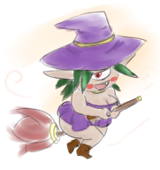 1girl artist:unknown cyclops cyclops_witch forest_of_the_blue_skin green_hair hat // 723x768 // 423KB