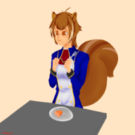 1girl ahoge animal_ears artist:kikagaro blazblue brown_eyes brown_hair colored eating food fork lineart makoto_nanaya pie short_hair tail // 1024x1024 // 254KB