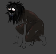 1girl artist:unknown clothing colored crouching leigh look_outside monochrome monster rags sketch smile smiling squatting torn_clothes // 900x873 // 182KB