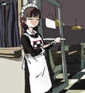 1girl apron artist:pantsu-ripper braids brown_hair colored eyes_closed madotsuki maid yume_nikki // 1590x1730 // 667KB