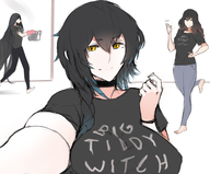 3girls aradia artist:scas black_hair bloodstained bloodstained_ritual_of_the_night blue_eyes castlevania colored crossover miriam night_of_revenge shanoa text wave wink yellow_eyes // 1431x1188 // 837KB