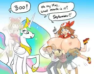 3boys 3girls artist:bishopbb black_hair blue_eyes breasts brown_hair colored crown friendship_is_magic ghost ghost_girl glasses gloves horn huge_breasts may mlp my_little_pony nipples orange_hair pink_eyes pokemon pokemon_oras pokemon_rse // 974x765 // 190KB