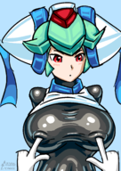 artist:astral_licorice huge_breasts inverted_nipples latex mega_man_(series) mega_man_zx pandora poking // 1240x1754 // 169KB