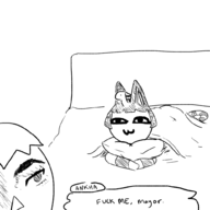 1boy 1girl animal_crossing ankha bed blanket male_villager pillow short_hair speech_bubble text villager // 1000x1000 // 171KB