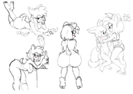 1boy 1girl all_fours amy_rose artist:bgee ass ass_up bending_over bent_over blush breasts drunk legs_crossed medium_breasts miles_tails_prower monochrome multiple_poses seducing seductive seductive_pose sexy sketch sonic_(series) text // 1166x824 // 229KB