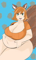 1girl artist:unknown belly breasts chubby cleavage fat green_eyes huge_breasts looking_at_viewer marvel_rivals navel squirrel_girl thick_thighs // 1200x2000 // 913KB