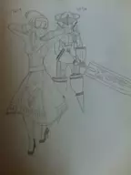 1girl artist:shock1ng_blue blazblue jojo's_bizarre_adventure orie orie_ballardiae parody pose stand sword under_night_in-birth // 960x1280 // 173KB