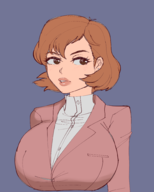 1girl artist:timeless brown_eyes brown_hair colored earrings huge_breasts isako_toriumi persona_(series) persona_3 portrait short_hair solo // 1607x2000 // 716KB