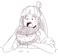 1girl ace_attorney burger eating food long_hair maya_fey ramen // 431x410 // 64KB