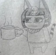 1girl animal_crossing ankha artist:unknown coffee sweater traditional_medium // 2833x2792 // 1.1MB