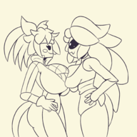 2girls artist:iggy_bomb blaster_master blaster_master_zero_2 breast_press crossover flower kanna lineart nuru short_hair wargroove // 2000x2000 // 651KB