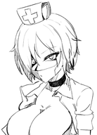 choker cleavage eyepatch haircut hat lineart mask medical_mask nurse scar short_hair skullgirls surgical_mask valentine // 1070x1486 // 450KB