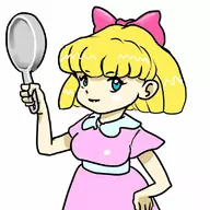 1girl blonde_hair blue_eyes bow colored earthbound frying_pan mother_(series) paula short_hair smile // 800x800 // 78KB