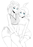 2girls acerola artist:nininho breasts condom embarrassed fishnet nessa pokemon_sm pokemon_swsh prostitution slut small_breasts tube_top // 1200x1700 // 568KB