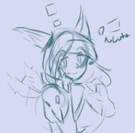 1girl artist:blysill league_of_legends meta sketch smile text xayah // 619x614 // 187KB