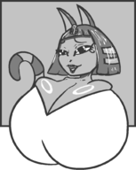 1girl animal_crossing ankha artist:piopoi bimbo breast_focus breasts fangs furry gigantic_breasts greyscale huge_breasts lineart lips lipstick monochrome // 803x1006 // 35KB