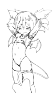 1girl armpit arms_up armwear artist:unknown bat_wings disgaea etna flat_chest hands_behind_head looking_at_viewer monochrome navel seducing seductive seductive_pose sexy sketch smug tail thigh_highs thong tummy wings // 542x929 // 95KB