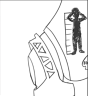 1boy 1girl aigis artist:bad-draw ass black giantess joke joke_delivery lineart monochrome persona robot // 561x613 // 95KB