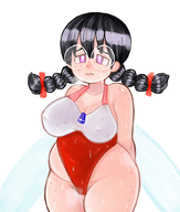 1girl artist:2x breasts chubby cleavage colored fairy fairy_queen fat freckles glasses huge_breasts kirby_(series) nipples nipples_visible_through_clothing one_piece_swimsuit sweat sweating swimsuit thick_thighs twintails // 1707x2015 // 2.6MB