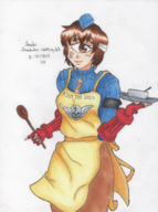 apron artist:shadaloodollanon colored cooking cosplay cyclops love_at_first_sight monster_girl sachi_usui street_fighter the_dolls traditional_medium // 803x1080 // 1.8MB