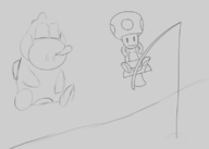 artist:unknown fishing fishing_rod super_mario toad yoshi // 1598x1142 // 100KB