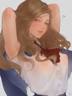 1girl armpit artist:nat_the_lich blue_eyes blush brown_hair castlevania castlevania_portrait_of_ruin charlotte_aulin colored heart long_hair see-through // 638x850 // 533KB