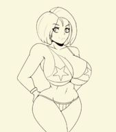 1girl american_flag_bikini artist:iggy_bomb bikini cleavage huge_breasts jill_valentine resident_evil // 1500x1700 // 332KB