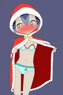 1girl artist:kerriska blue_hair blush bow bra colored embarrassed flashing frostina green_eyes hood panties saint_frostina short_hair underwear yo-kai_watch yo-kai_watch_world // 2011x3000 // 450KB