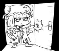 1girl angry artist:bonitanon chibi door door_slam opening patchouli_knowledge touhou // 448x384 // 64KB