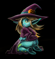 1girl blonde_hair blue_eyes green_skin imp jack-o'-lantern long_hair pumpkin rosalina shortstack star super_mario the_legend_of_zelda transformation twilight_princess witch witch_hat // 2298x2468 // 3.1MB
