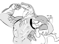 bara battle_franky brafya flexing hugging human king_of_dinosaurs king_of_fighters monochrome muscles the_king_of_fighters tongue_out // 1920x1440 // 559KB