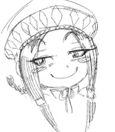 1girl aisha artist:unknown blush hat head looking_to_the_side monochrome monster_hunter sketch smile smiling smug // 506x583 // 88KB