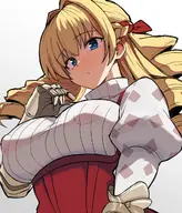 1girl artist:ReiN blonde_hair blue_eyes drill_hair gauntlet huge_breasts nipples_visible_through_clothing ribbon scarlett unicorn_overlord // 1109x1300 // 961KB