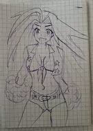 1girl cheerleader long_hair midriff pom_poms senran_kagura shorts traditional_medium yoshimitsu // 2313x3265 // 2.1MB